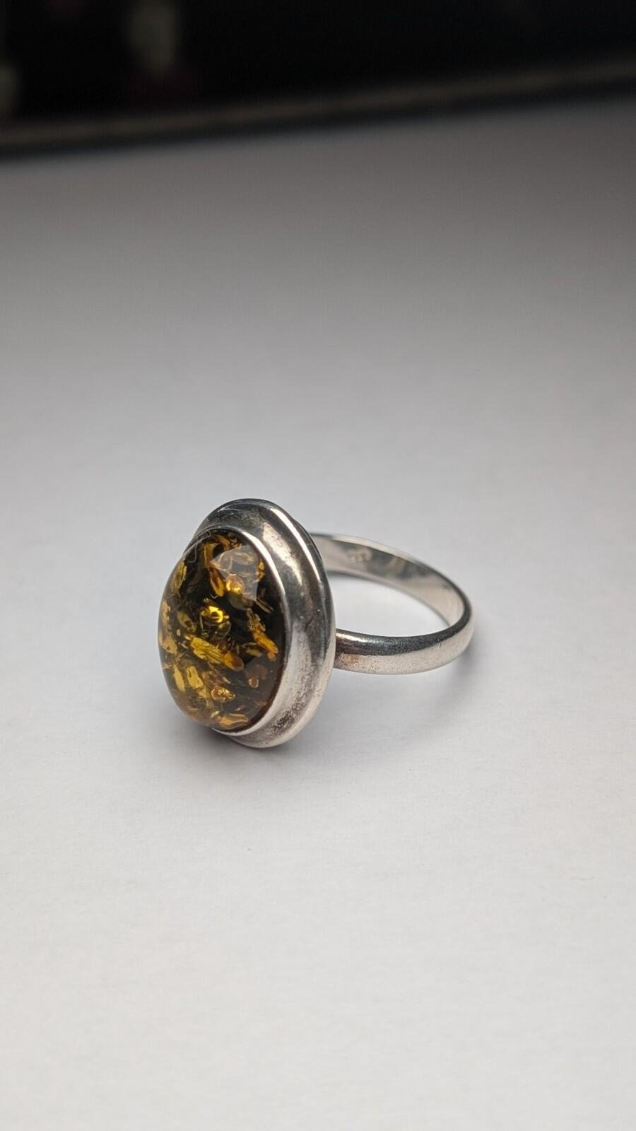 Vintage Sterling Silver Amber Ring | Size Q 1/2 | 925 Silver - Image 4