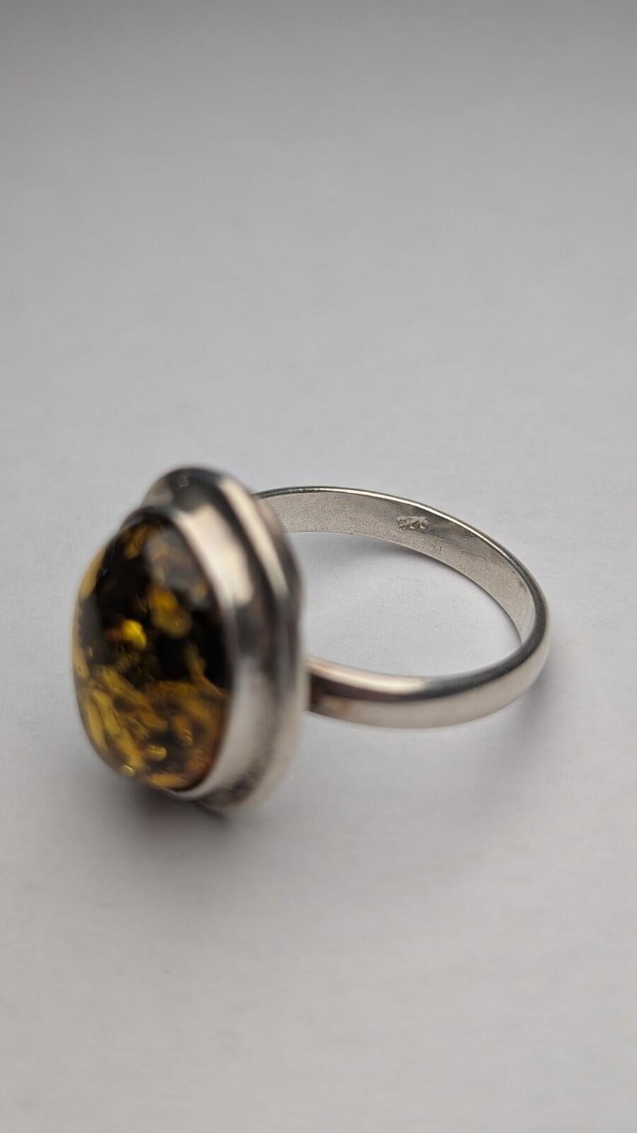 Vintage Sterling Silver Amber Ring | Size Q 1/2 | 925 Silver - Image 5