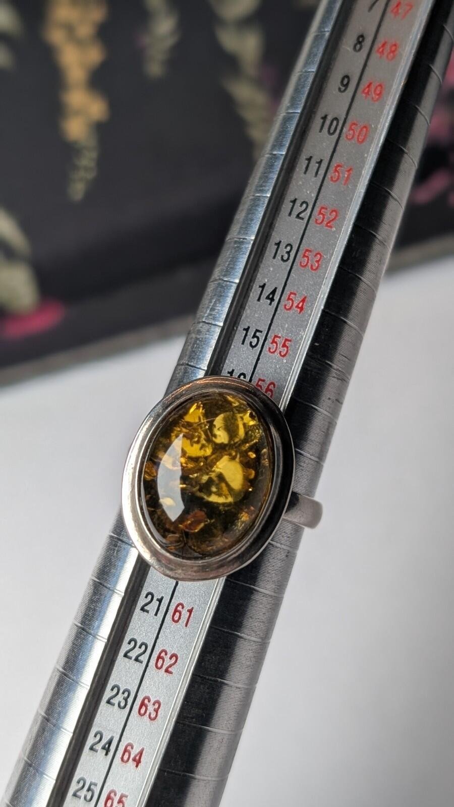 Vintage Sterling Silver Amber Ring | Size Q 1/2 | 925 Silver - Image 9