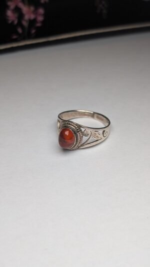 Vintage Sterling Silver Openwork Amber Ring | Size Q - Q 1/2 | 925 Silver