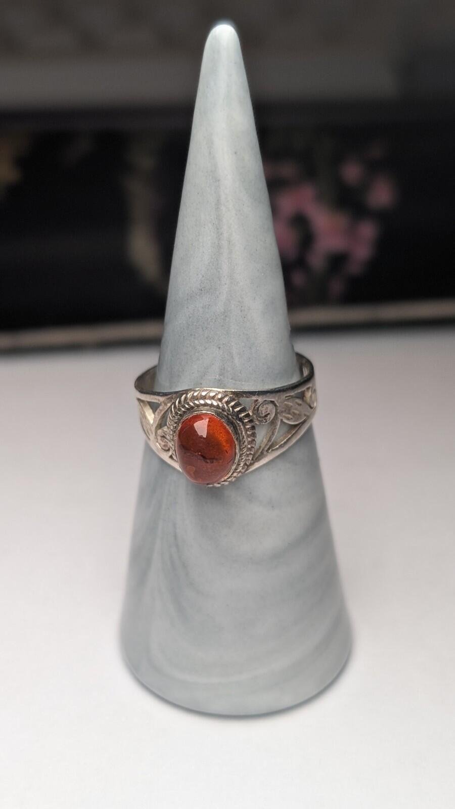 Vintage Sterling Silver Openwork Amber Ring | Size Q - Q 1/2 | 925 Silver - Image 2