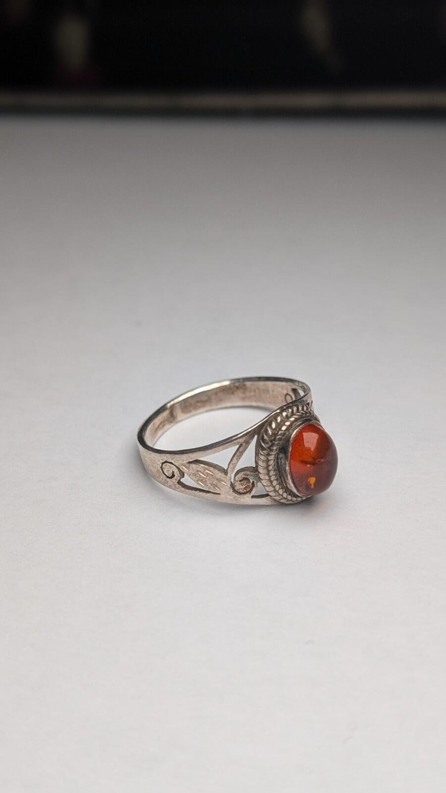 Vintage Sterling Silver Openwork Amber Ring | Size Q - Q 1/2 | 925 Silver - Image 4
