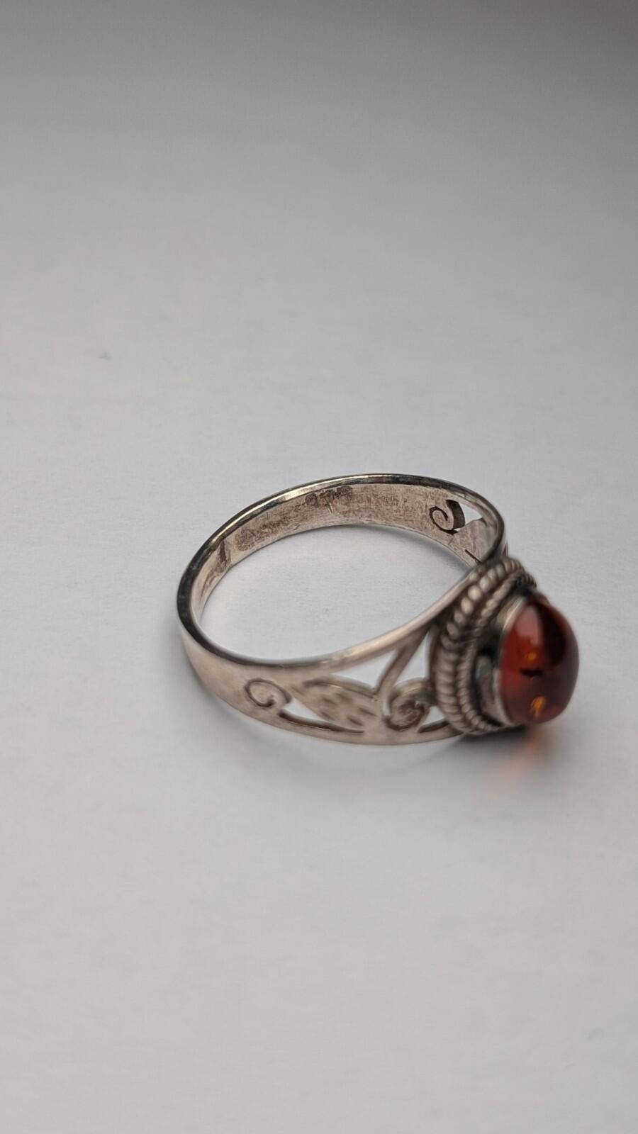 Vintage Sterling Silver Openwork Amber Ring | Size Q - Q 1/2 | 925 Silver - Image 5