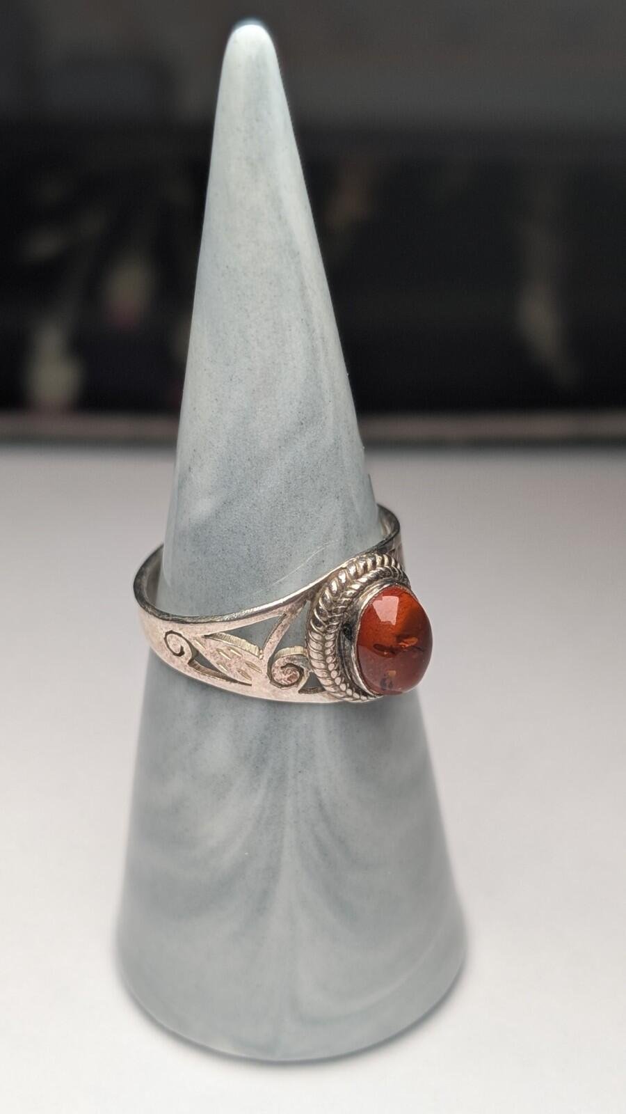 Vintage Sterling Silver Openwork Amber Ring | Size Q - Q 1/2 | 925 Silver - Image 6