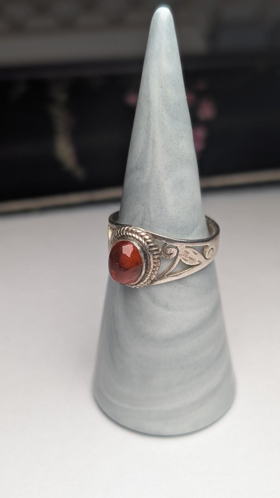 Vintage Sterling Silver Openwork Amber Ring | Size Q - Q 1/2 | 925 Silver - Image 7