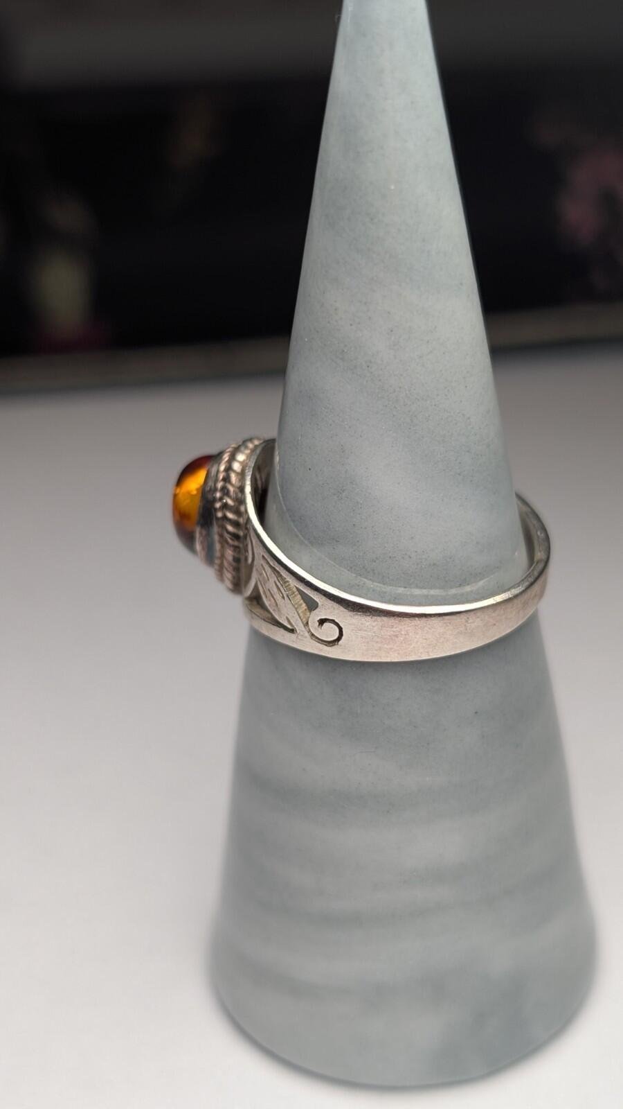 Vintage Sterling Silver Openwork Amber Ring | Size Q - Q 1/2 | 925 Silver - Image 8