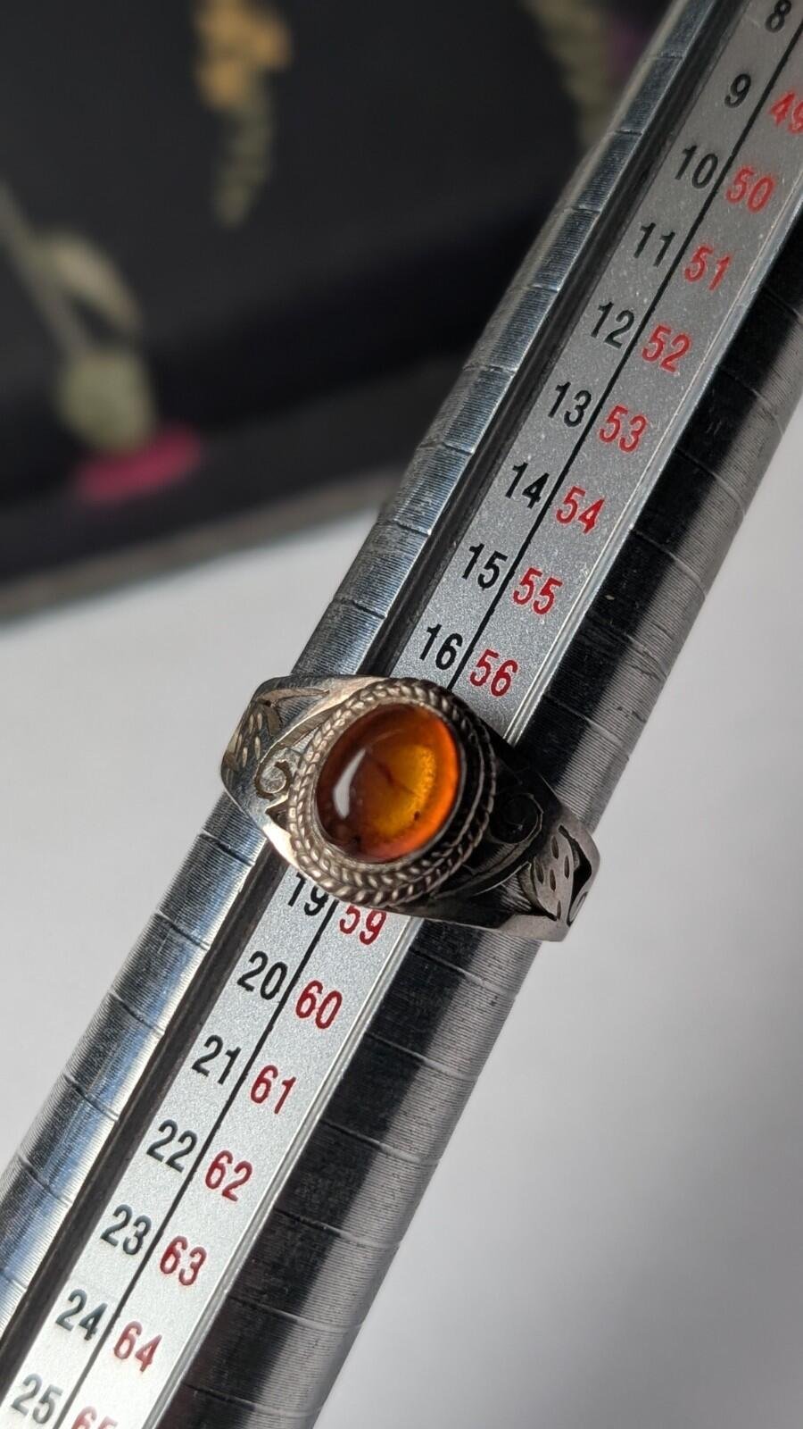 Vintage Sterling Silver Openwork Amber Ring | Size Q - Q 1/2 | 925 Silver - Image 10