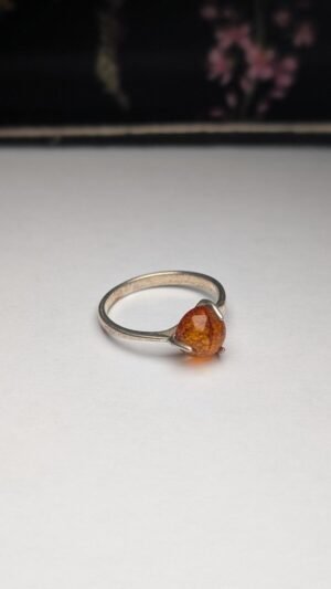 Vintage Sterling Silver Amber Ring | Size P 1/2 | 925 Silver