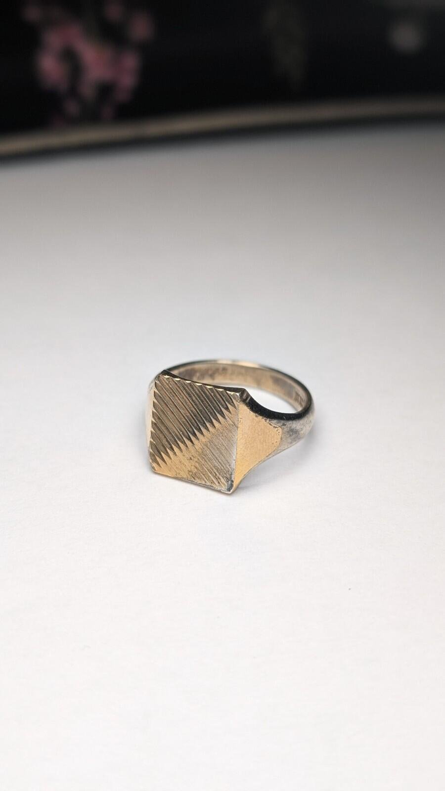 Vintage 9ct Gold Plated Sterling Silver 1974 Signet Ring | Size S 1/2 | 925