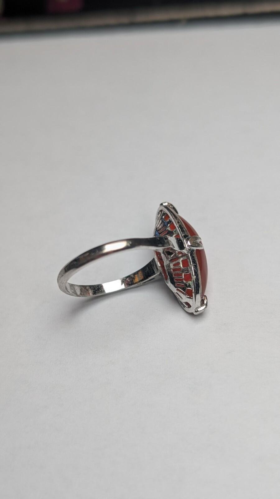 Vintage Sterling Silver Orange Carnelian Gemstone Ring | Size M | 925 Silver - Image 2