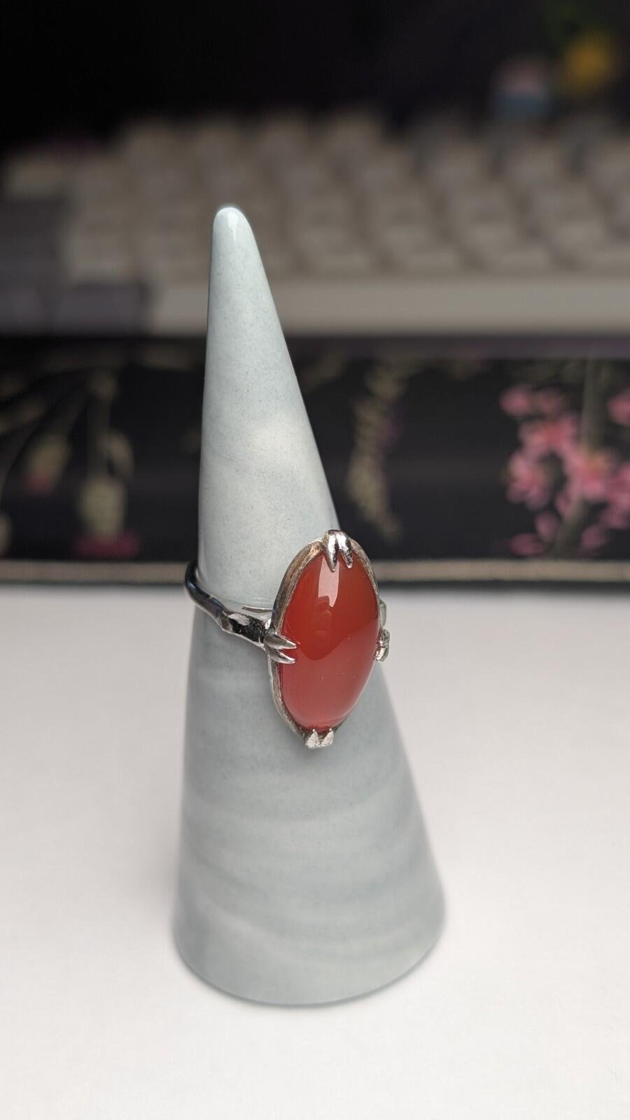Vintage Sterling Silver Orange Carnelian Gemstone Ring | Size M | 925 Silver - Image 4