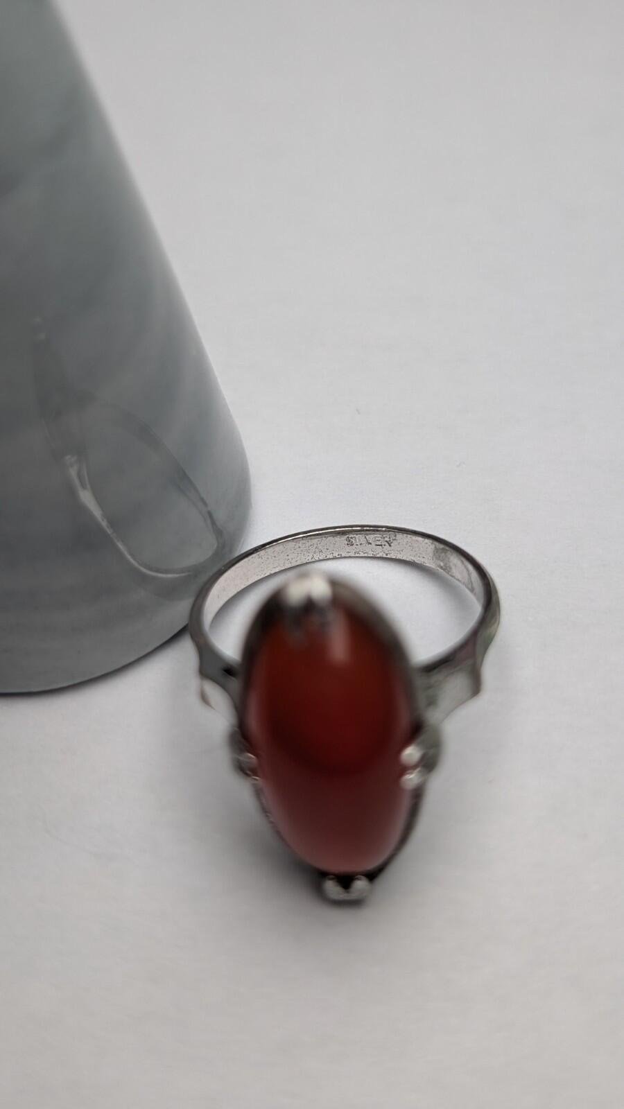 Vintage Sterling Silver Orange Carnelian Gemstone Ring | Size M | 925 Silver - Image 5