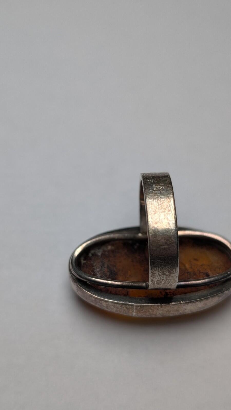 Vintage Sterling Silver Chunky Amber Ring | Size N - N 1/2 | 925 Silver - Image 2
