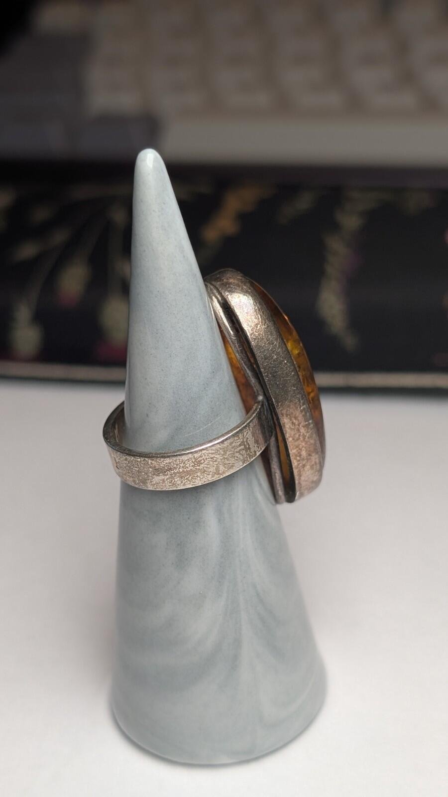 Vintage Sterling Silver Chunky Amber Ring | Size N - N 1/2 | 925 Silver - Image 4