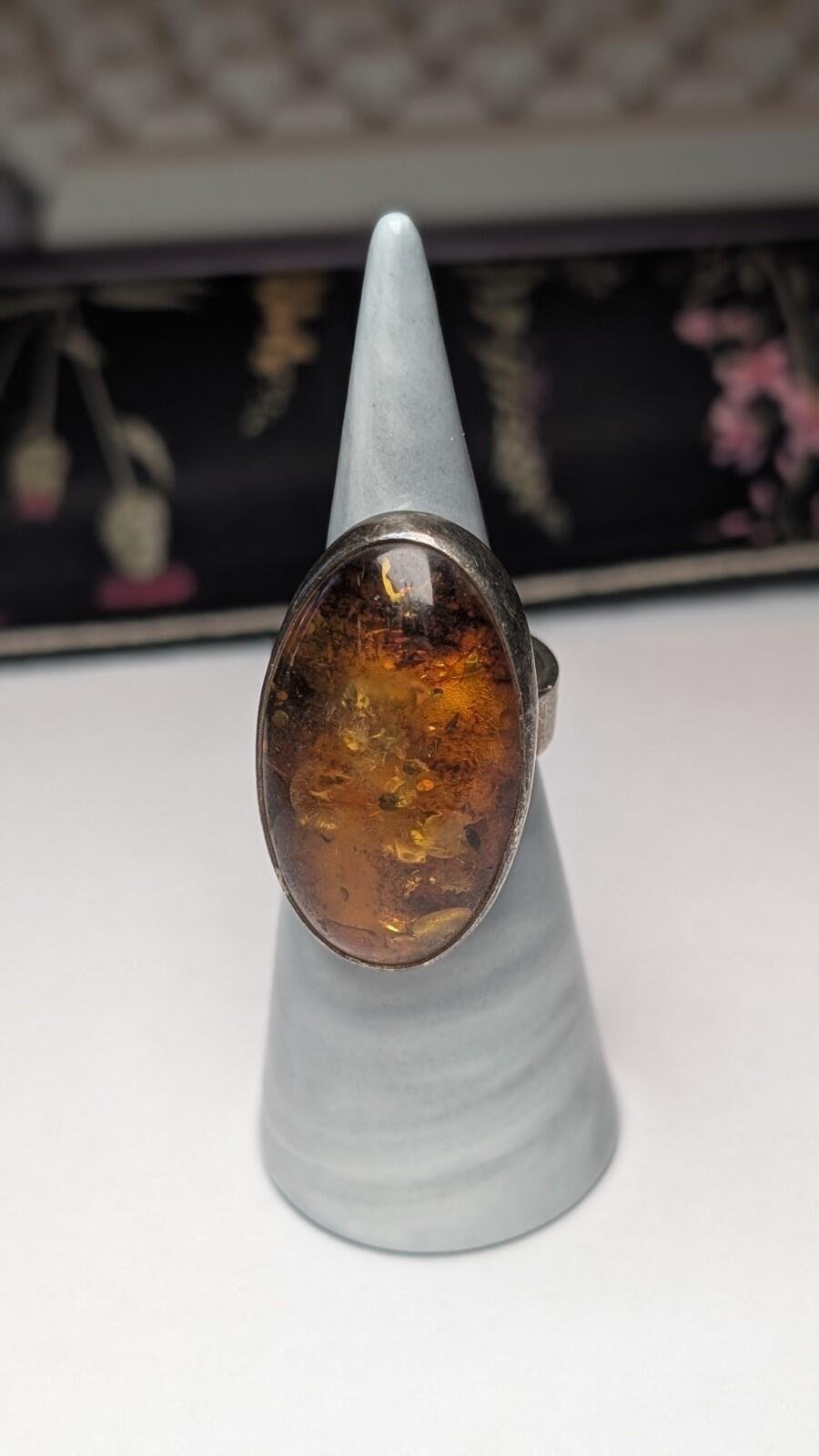 Vintage Sterling Silver Chunky Amber Ring | Size N - N 1/2 | 925 Silver - Image 5