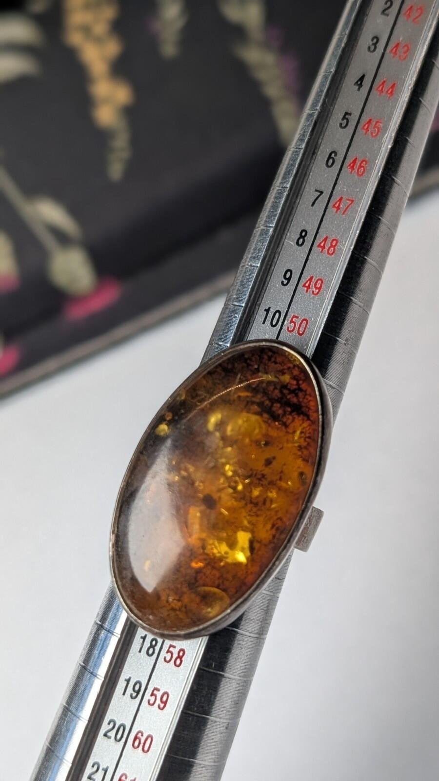 Vintage Sterling Silver Chunky Amber Ring | Size N - N 1/2 | 925 Silver - Image 7