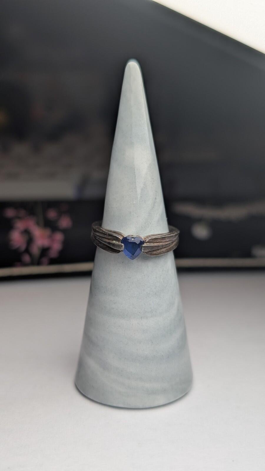 Vintage Sterling Silver 2005 Blue Sapphire Love Heart Ring | Size N 1/2 | 925