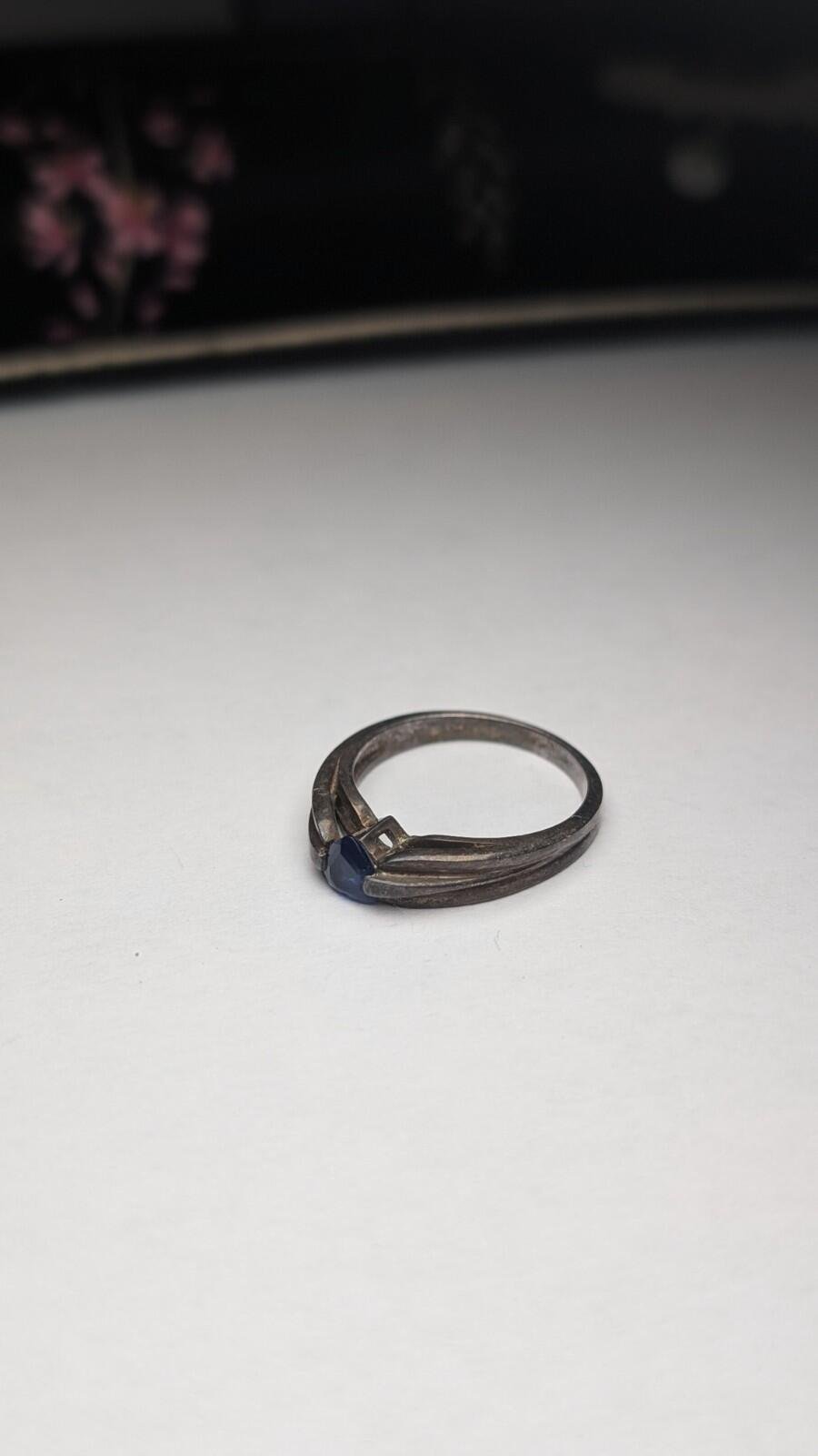 Vintage Sterling Silver 2005 Blue Sapphire Love Heart Ring | Size N 1/2 | 925 - Image 3