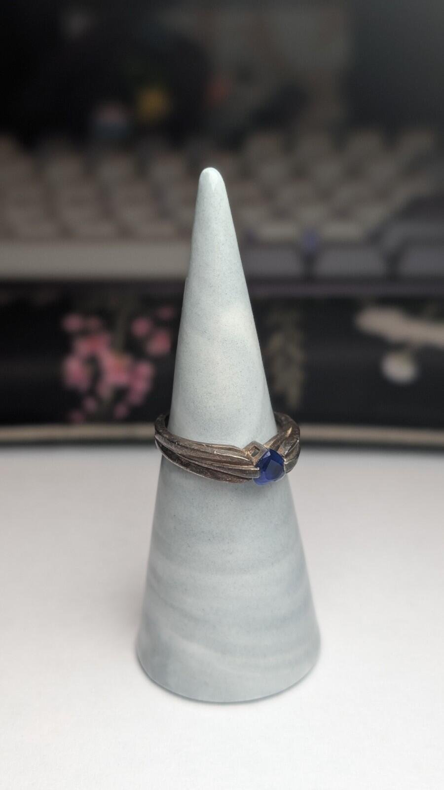 Vintage Sterling Silver 2005 Blue Sapphire Love Heart Ring | Size N 1/2 | 925 - Image 4