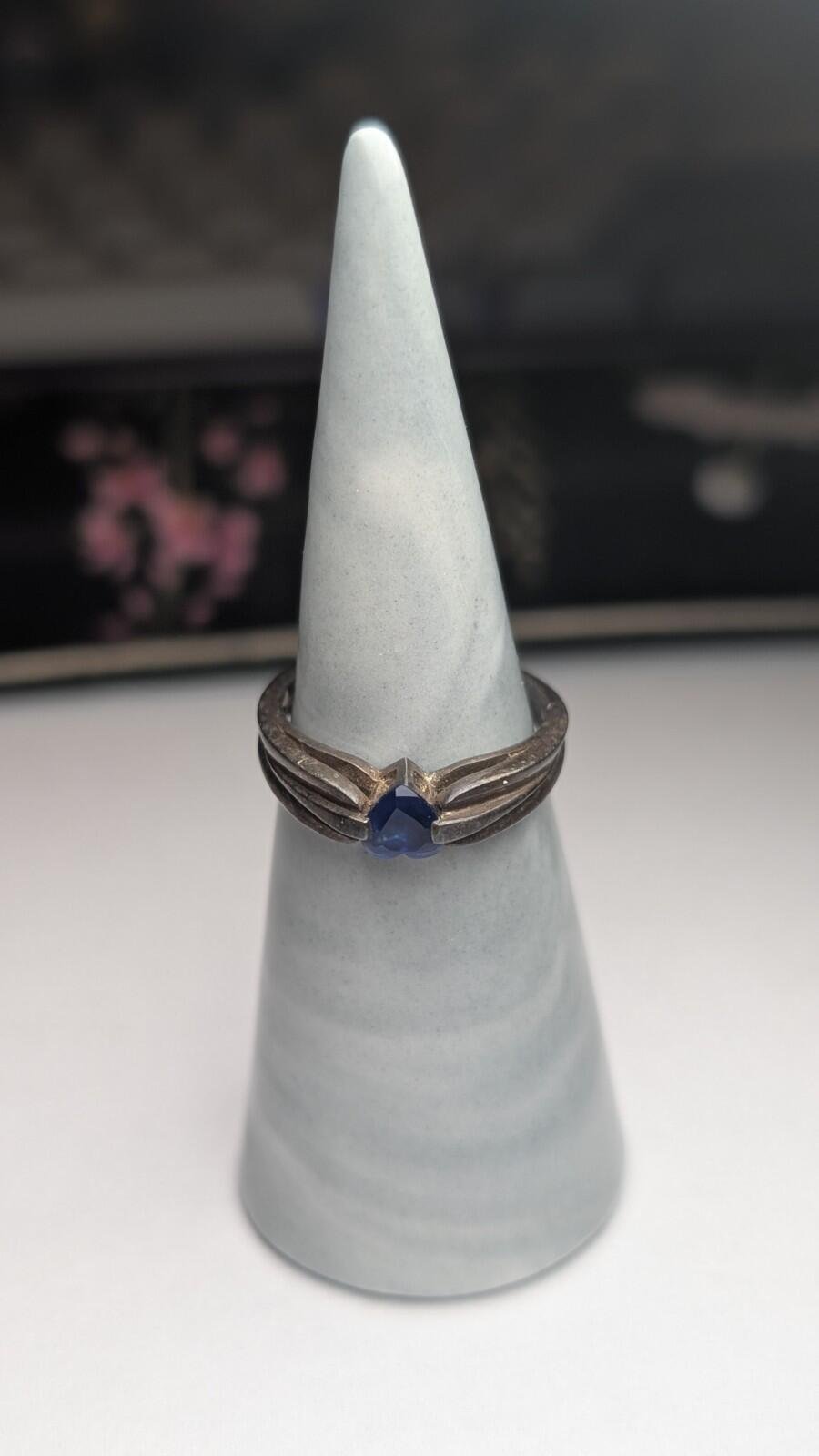 Vintage Sterling Silver 2005 Blue Sapphire Love Heart Ring | Size N 1/2 | 925 - Image 7