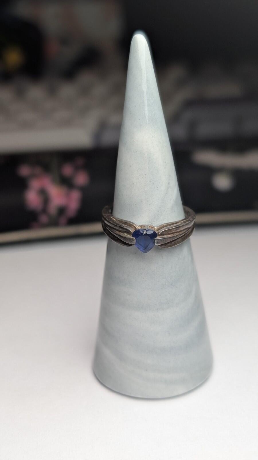 Vintage Sterling Silver 2005 Blue Sapphire Love Heart Ring | Size N 1/2 | 925 - Image 8