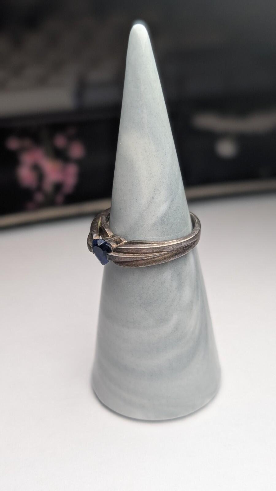 Vintage Sterling Silver 2005 Blue Sapphire Love Heart Ring | Size N 1/2 | 925 - Image 11