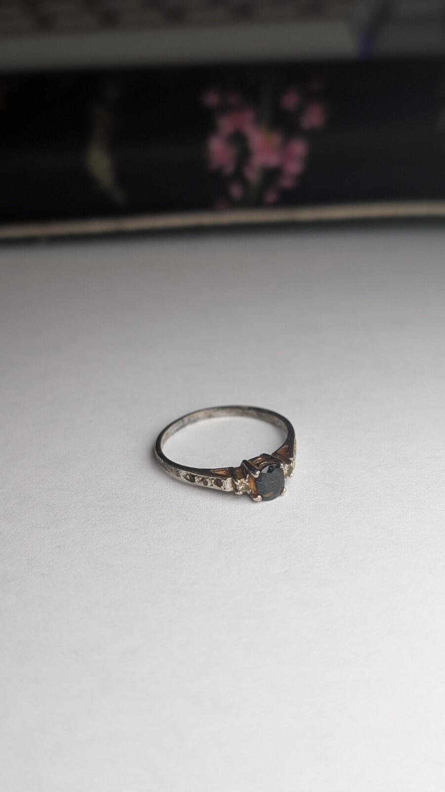 Vintage Sterling Silver Sapphire Ring | Size N | 925 Silver - Image 2
