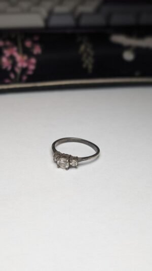 Vintage Sterling Silver Clear CZ Trilogy Ring | Size N | 925 Silver