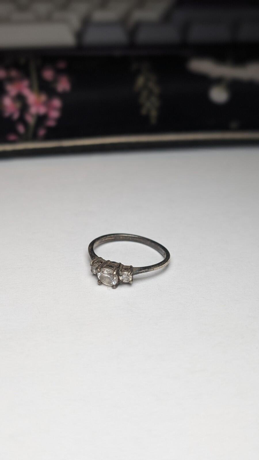 Vintage Sterling Silver Clear CZ Trilogy Ring | Size N | 925 Silver