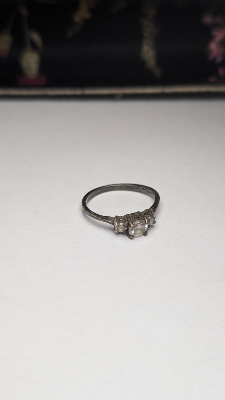 Vintage Sterling Silver Clear CZ Trilogy Ring | Size N | 925 Silver - Image 2