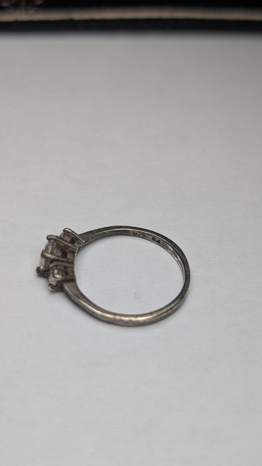 Vintage Sterling Silver Clear CZ Trilogy Ring | Size N | 925 Silver - Image 3