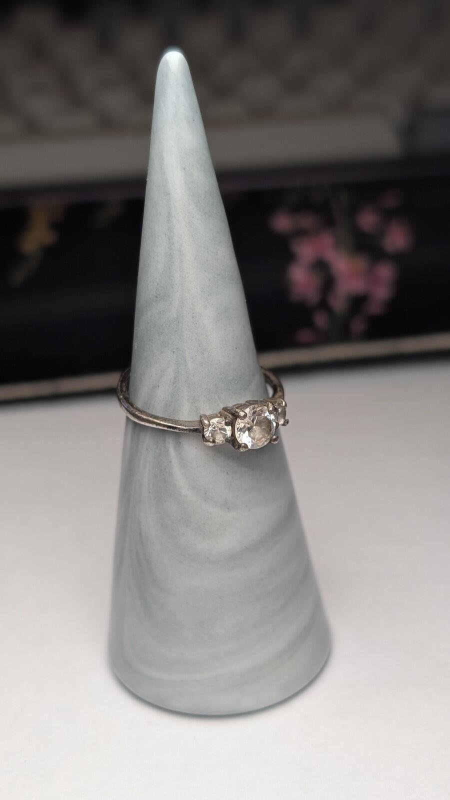 Vintage Sterling Silver Clear CZ Trilogy Ring | Size N | 925 Silver - Image 4