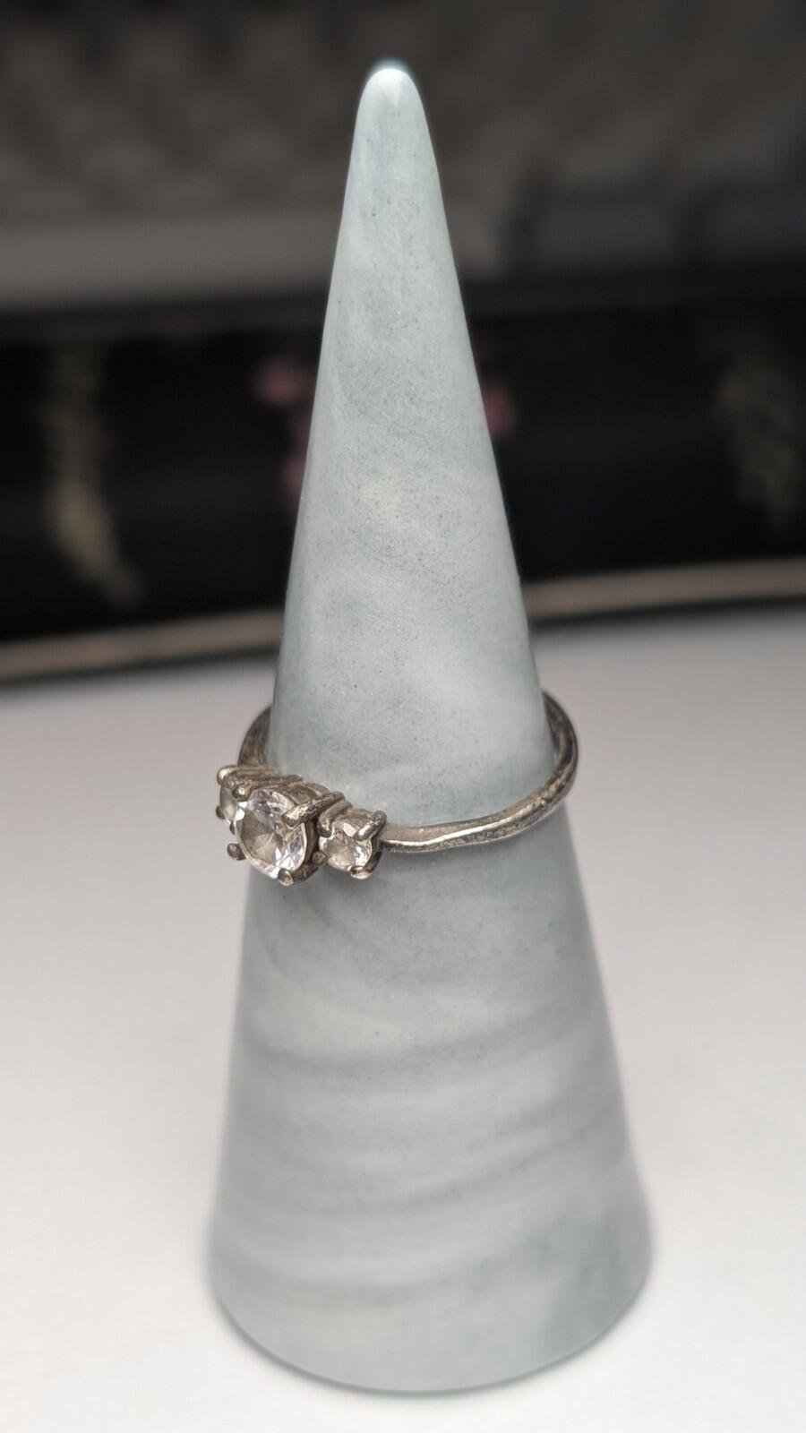 Vintage Sterling Silver Clear CZ Trilogy Ring | Size N | 925 Silver - Image 5
