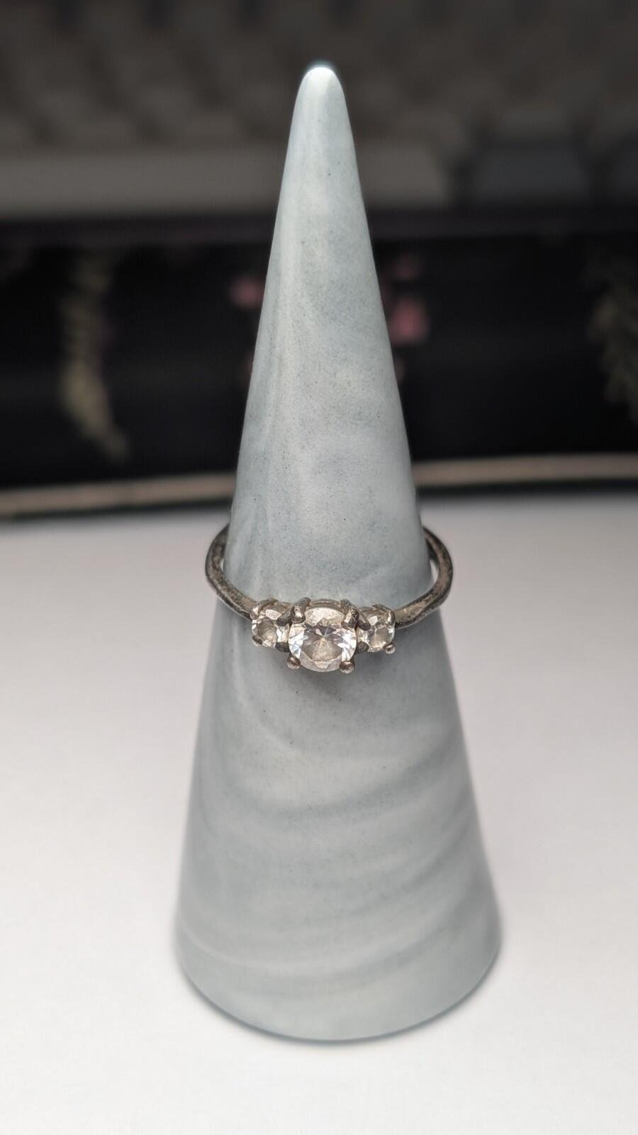 Vintage Sterling Silver Clear CZ Trilogy Ring | Size N | 925 Silver - Image 6
