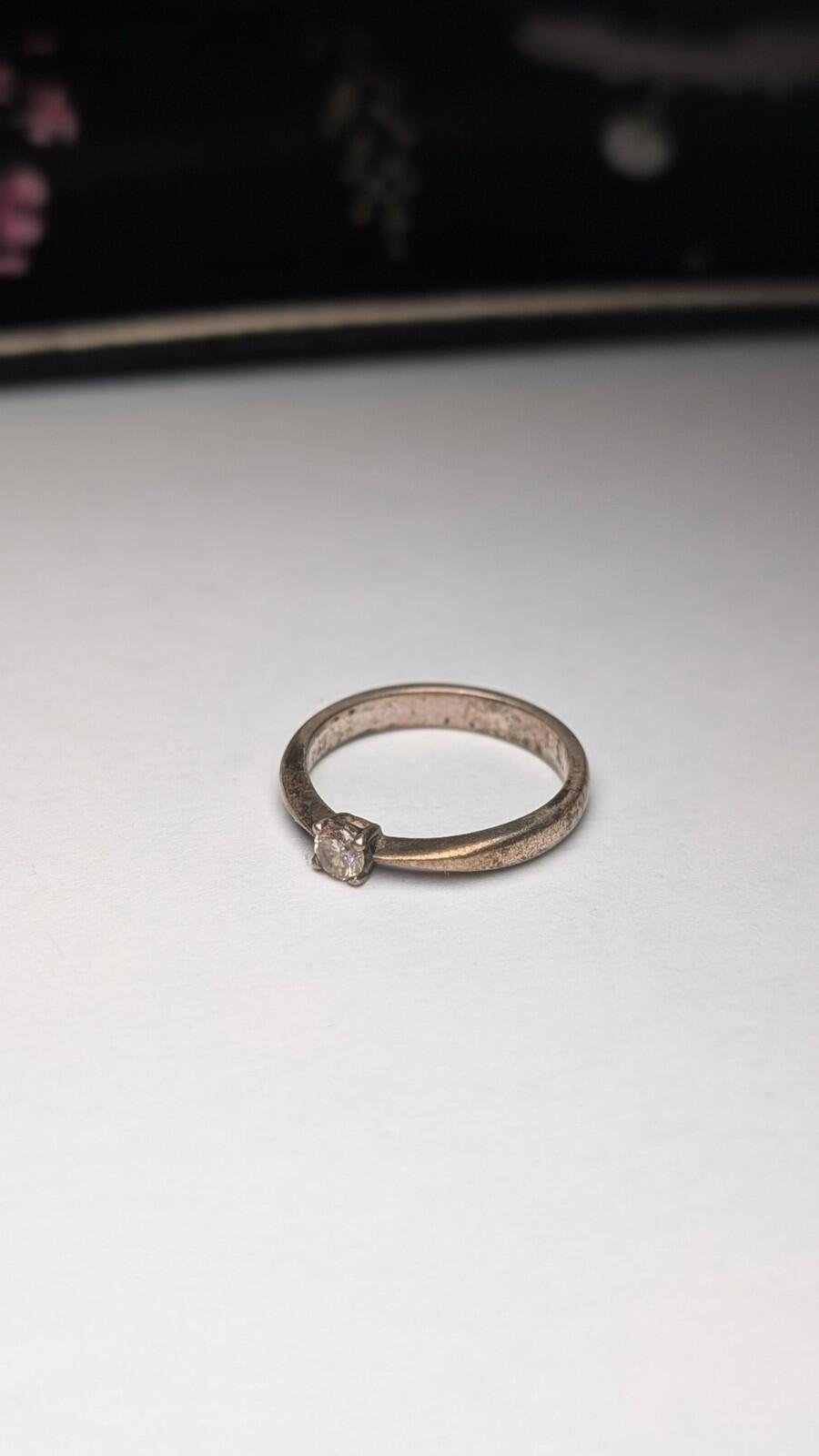 Vintage Sterling Silver 0.20ct Solitaire Diamond Ring | Size M | 925 Silver