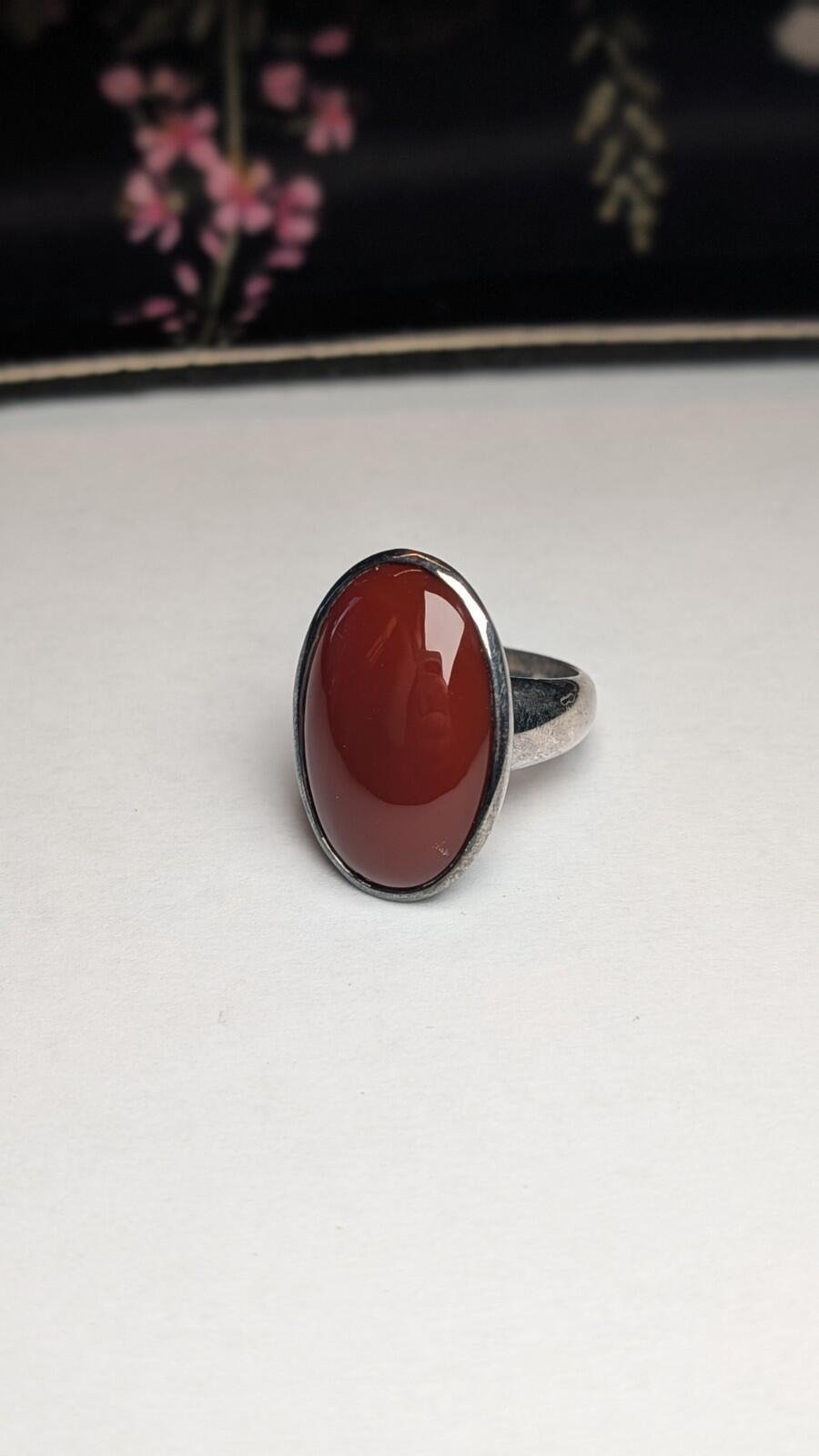 Vintage Sterling Silver Chunky Carnelian Ring | Size P 1/2 | 925 Silver