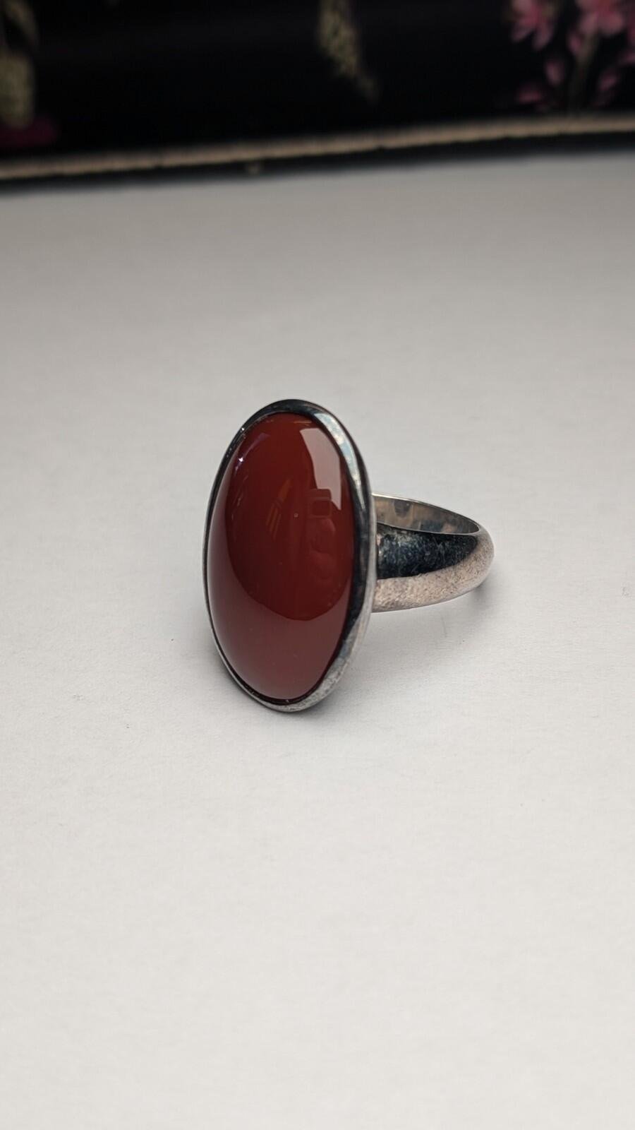 Vintage Sterling Silver Chunky Carnelian Ring | Size P 1/2 | 925 Silver - Image 2
