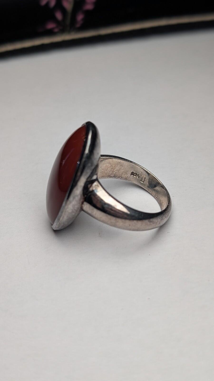 Vintage Sterling Silver Chunky Carnelian Ring | Size P 1/2 | 925 Silver - Image 3