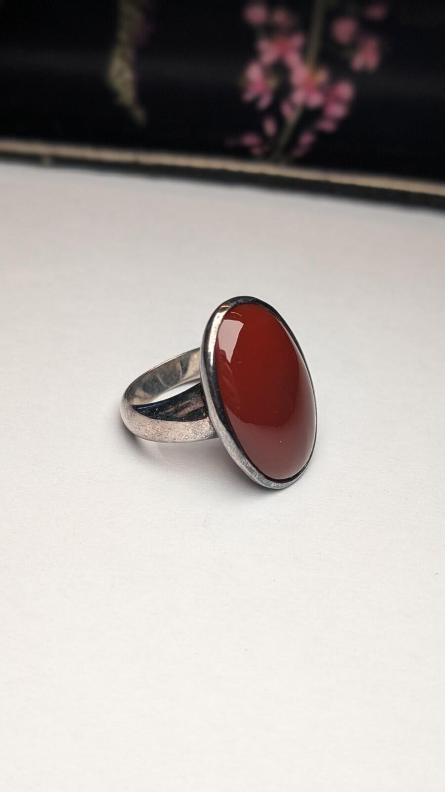 Vintage Sterling Silver Chunky Carnelian Ring | Size P 1/2 | 925 Silver - Image 4