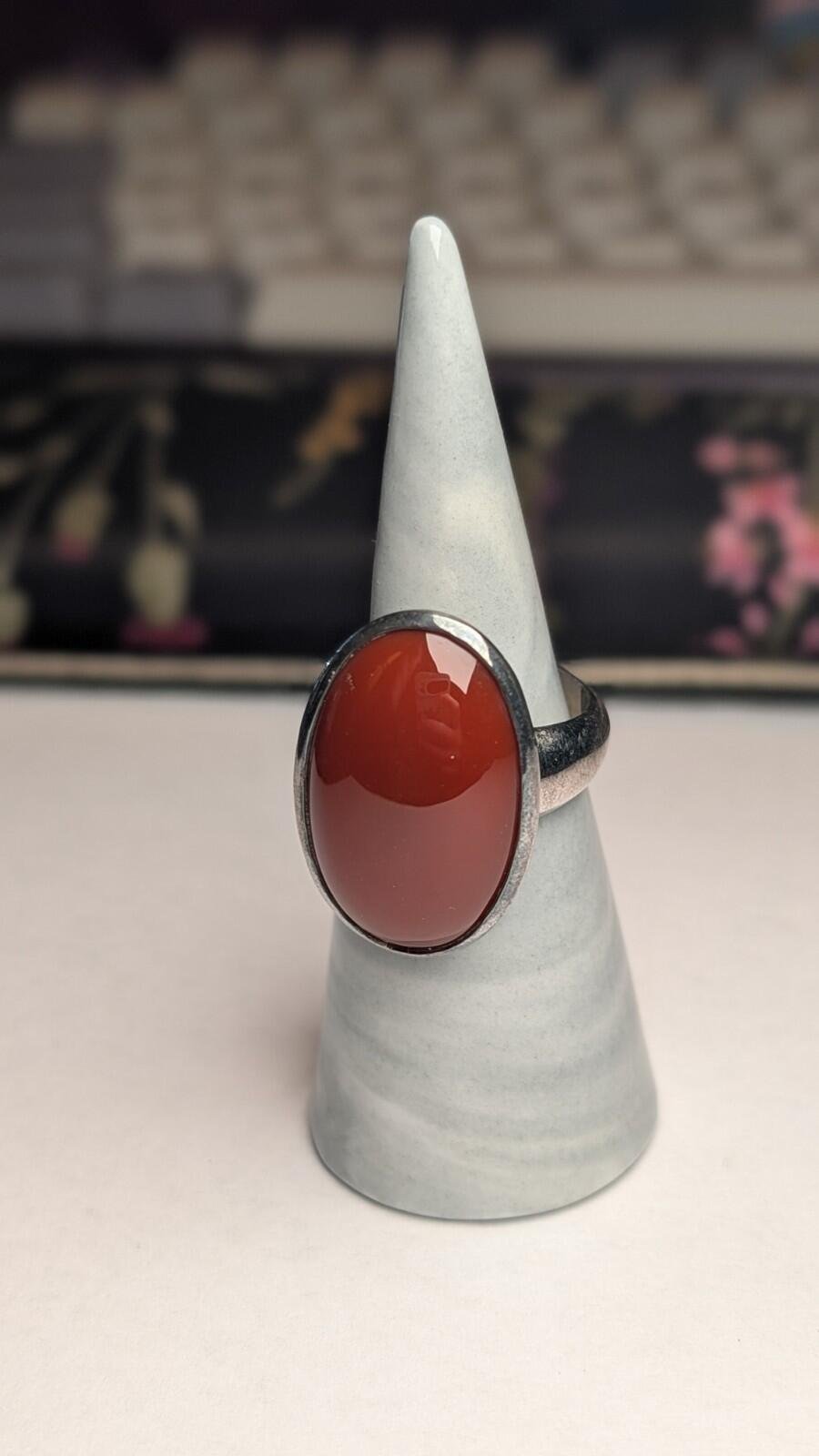 Vintage Sterling Silver Chunky Carnelian Ring | Size P 1/2 | 925 Silver - Image 5