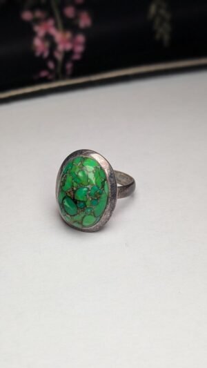 Vintage Sterling Silver Green Composite Turquoise Ring | Size N | 925 Silver