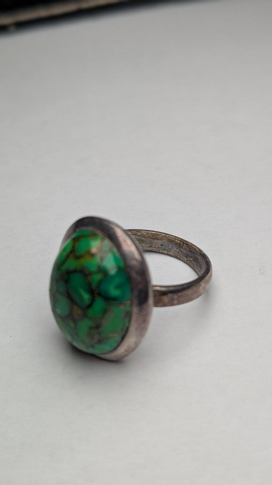 Vintage Sterling Silver Green Composite Turquoise Ring | Size N | 925 Silver - Image 4