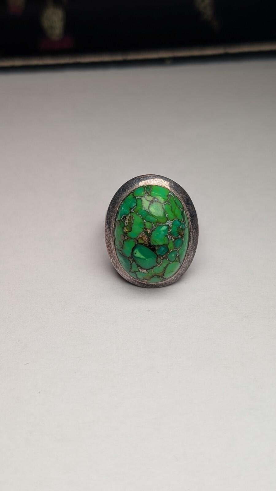 Vintage Sterling Silver Green Composite Turquoise Ring | Size N | 925 Silver - Image 5