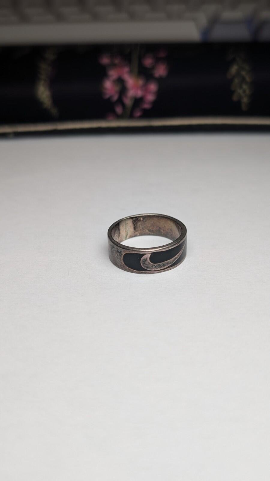 Vintage Sterling Silver Nike Tick Band Ring | Size L | 925 Silver