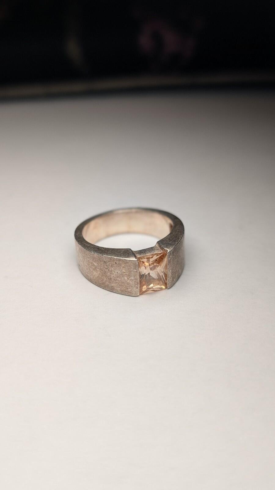 Vintage Sterling Silver Champagne CZ Ring | Size O 1/2 | 925 Silver - Image 2