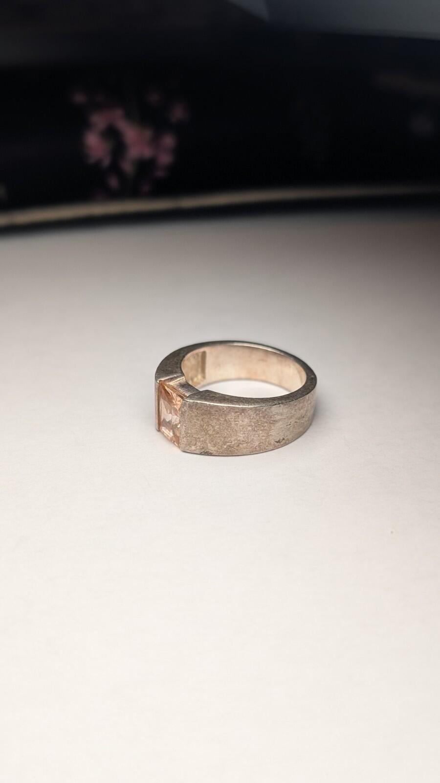 Vintage Sterling Silver Champagne CZ Ring | Size O 1/2 | 925 Silver - Image 4