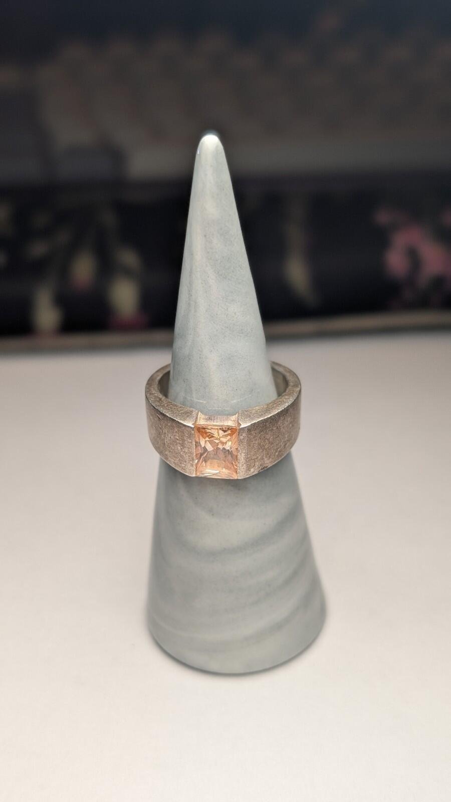 Vintage Sterling Silver Champagne CZ Ring | Size O 1/2 | 925 Silver - Image 6