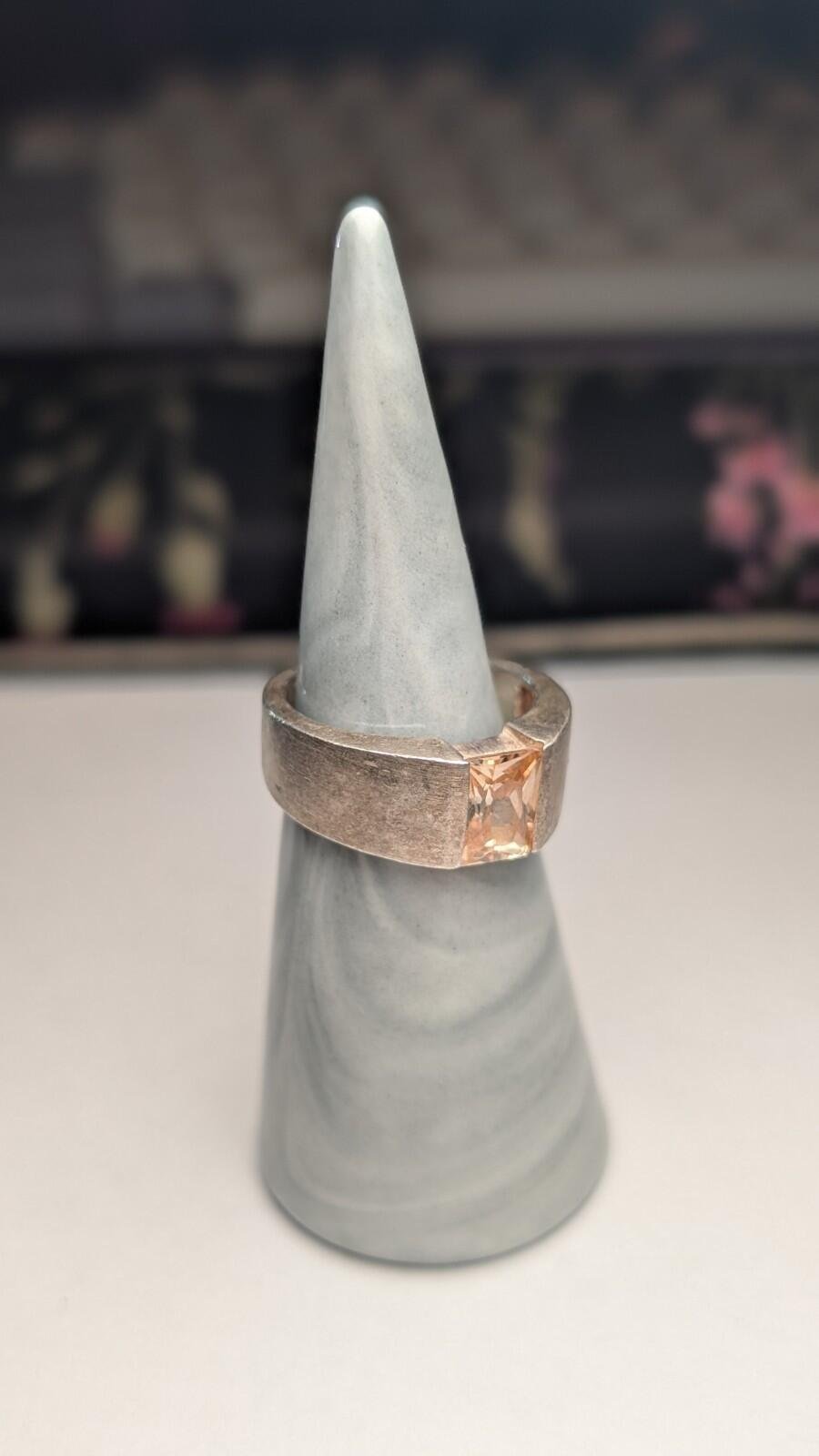 Vintage Sterling Silver Champagne CZ Ring | Size O 1/2 | 925 Silver - Image 7