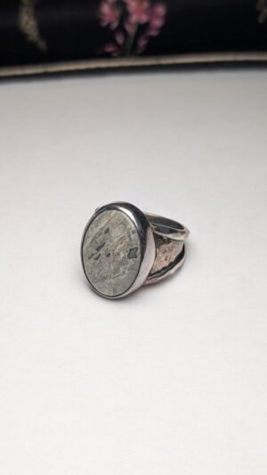 Vintage Sterling Silver Fossil Coral Cabochon Ring | Size P | 925 Silver