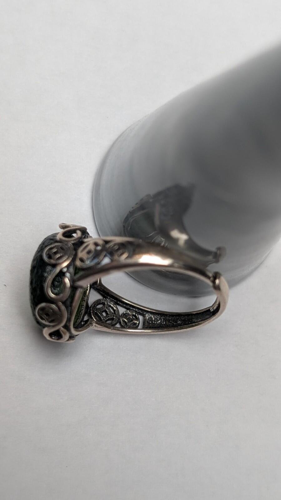 Vintage Sterling Silver Green Moldavite Ring | Size Q (Resizable) | 925 Silver - Image 4